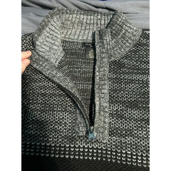 Park Slope Men’s L 1/4 Zip Sweater Heavy Knit Pullover Black Gray Preppy Style - Picture 3 of 4